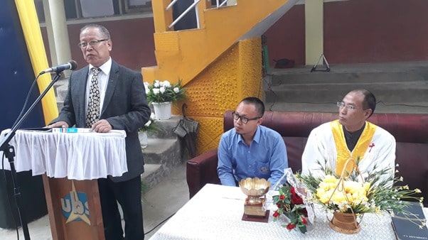 Principal Maj. G Kamei (Retd), at the inauguration of School Assembly Hall, 8th September 2018.